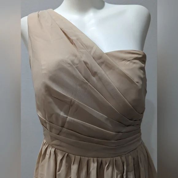 Tan/Gold formal dress with laced back, one shoulder gown Size Large - Picture 3 of 5
